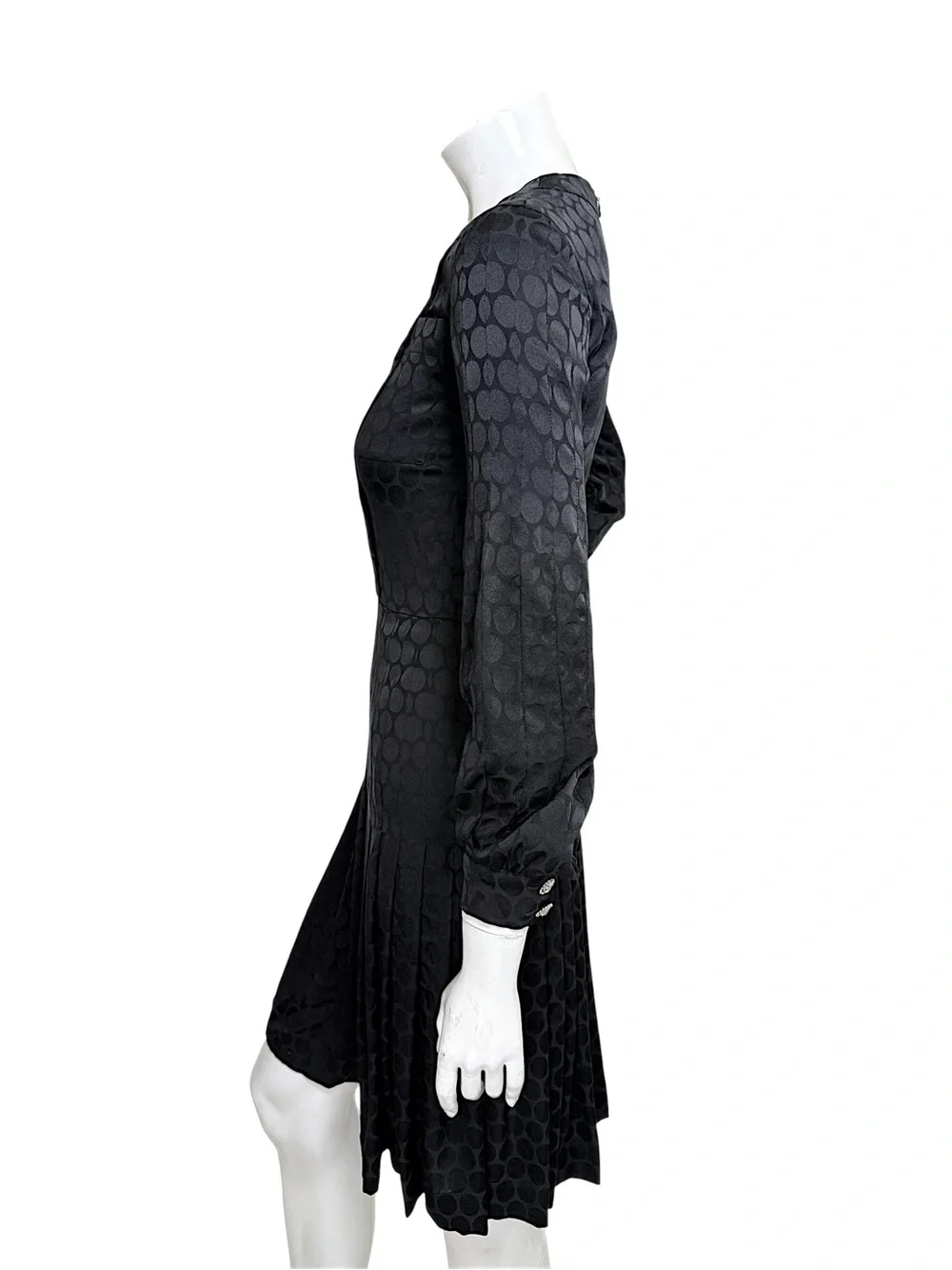 CHANEL 2017 Black Silk Jacquard Pleated Dress Lion Buttons FR 34